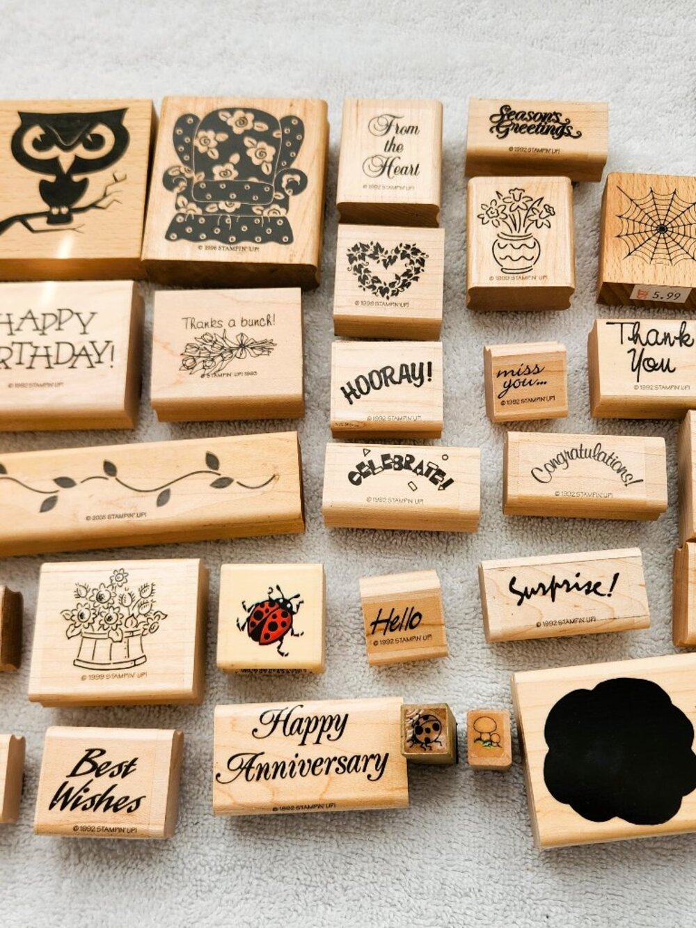 Vintage Stampin' Up Wood Mounted Rubber Stamps Lot Retired Assorted Designs